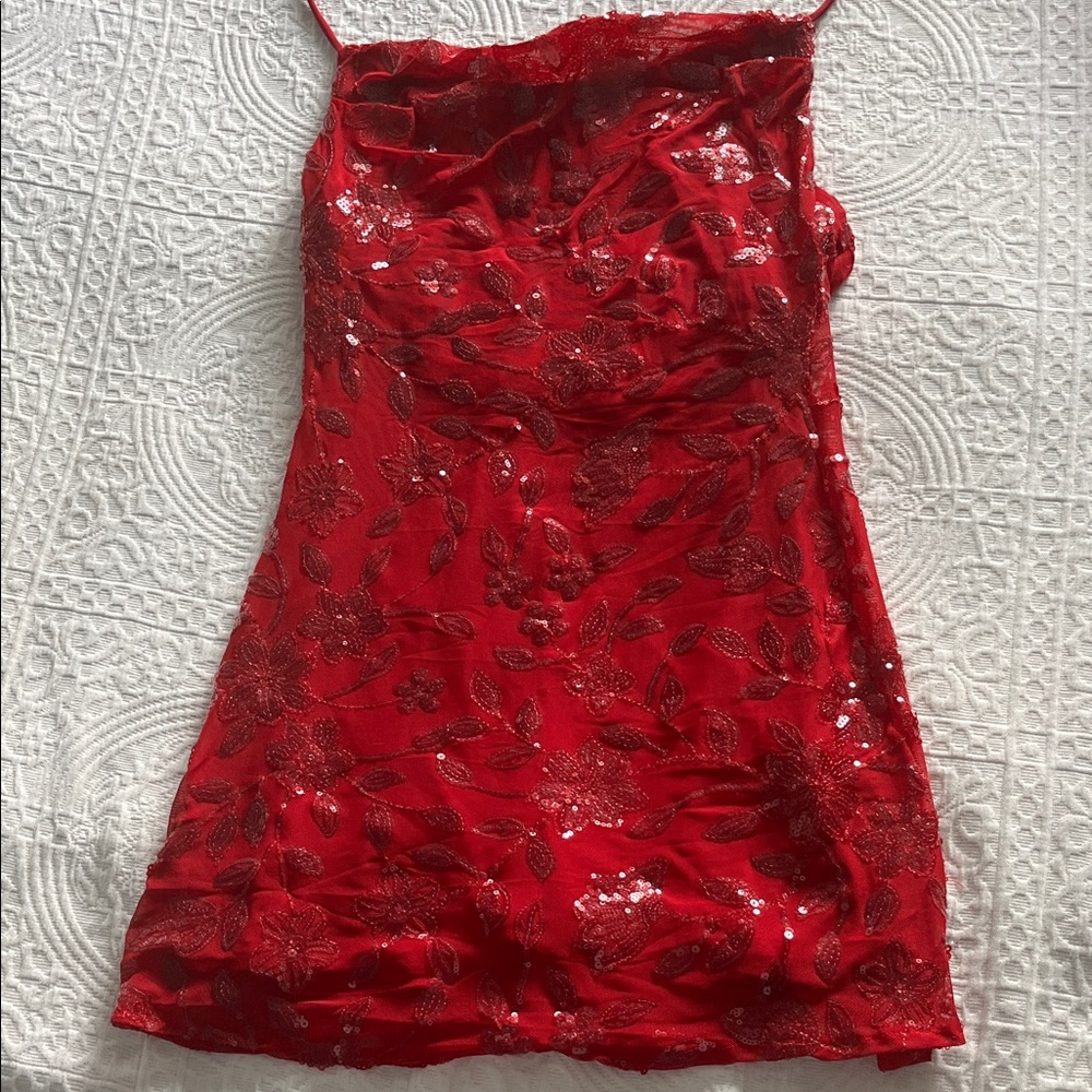 Red Floral Sequin Dress